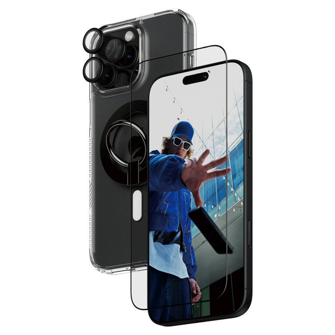 Bundle Hoops + UWF Tempered Glass + Hard Case + Magnetic Ring Mount for iPhone 16 Pro Max, PanzerGlass