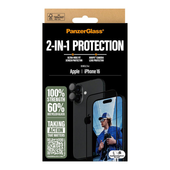 Bundle Hoops + UWF Tempered Glass for iPhone 16, PanzerGlass