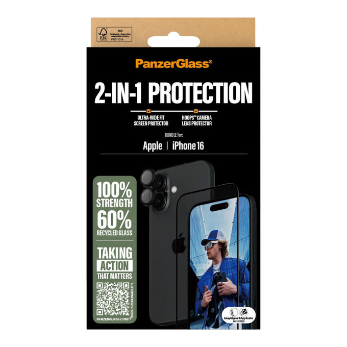 Bundle Hoops + UWF Tempered Glass for iPhone 16, PanzerGlass