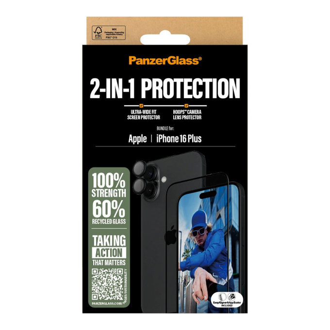Bundle Hoops + UWF Tempered Glass for iPhone 16 Plus, PanzerGlass
