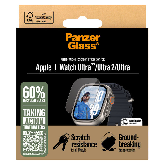 Tempered Glass for Apple Watch Ultra 2024/Ultra 2/Ultra, Clear, PanzerGlass