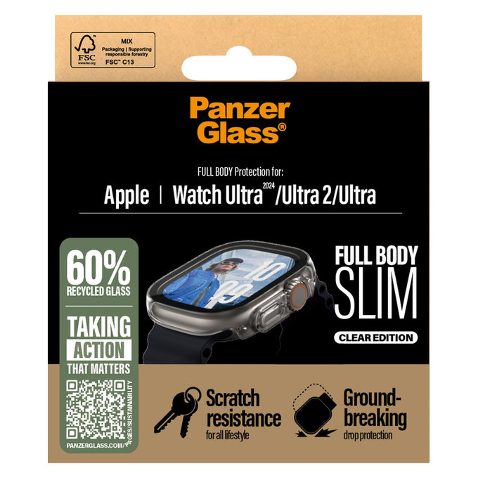 Tempered Glass Full Body Slim for Apple Watch Ultra 2024/Ultra 2/Ultra, Clear, PanzerGlass