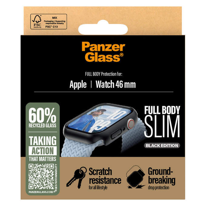 Tempered Glass Full Body Slim for Apple Watch 11/10 46 mm, Black, PanzerGlass