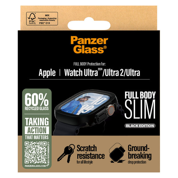 Tempered Glass Full Body Slim for Apple Watch Ultra 2024/Ultra 2/Ultra, Black, PanzerGlass