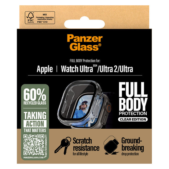 Tempered Glass Full Body for Apple Watch Ultra 2024/Ultra 2/Ultra, Clear, PanzerGlass