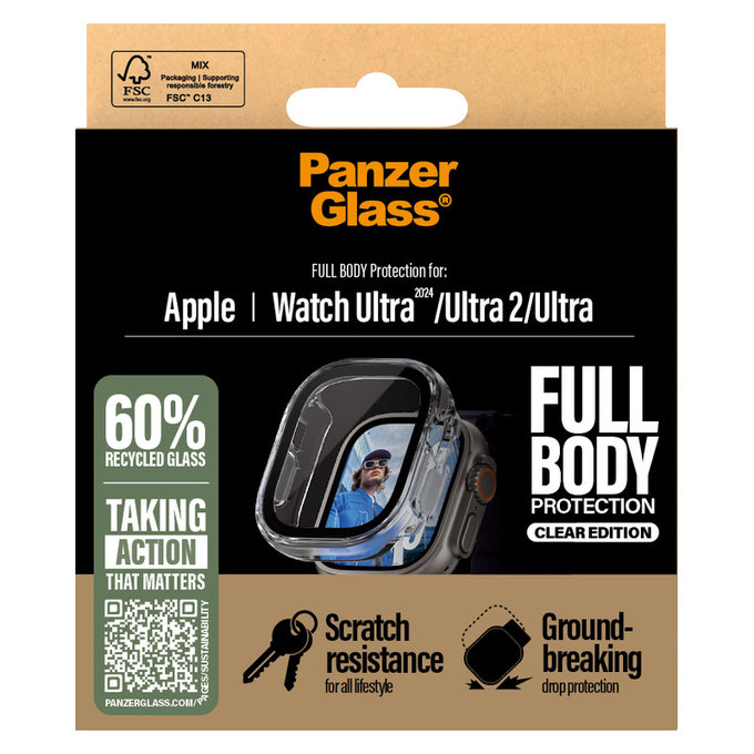 Tempered Glass Full Body for Apple Watch Ultra 2024/Ultra 2/Ultra, Clear, PanzerGlass