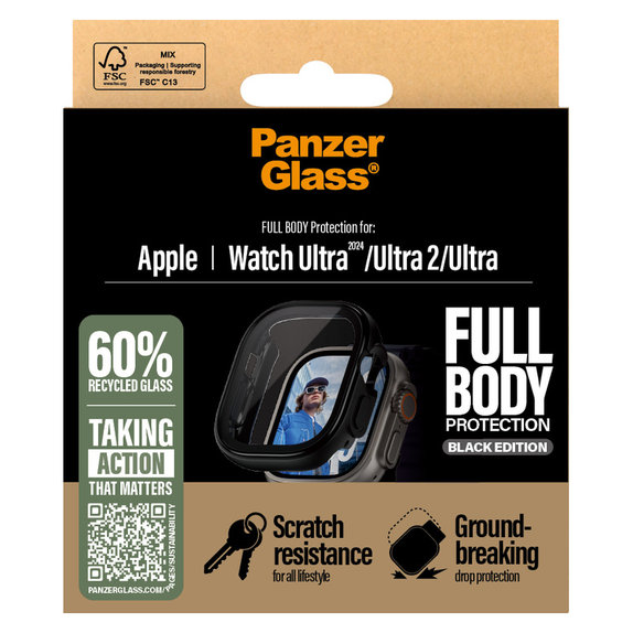 Tempered Glass Full Body for Apple Watch Ultra 2024/Ultra 2/Ultra, Black, PanzerGlass