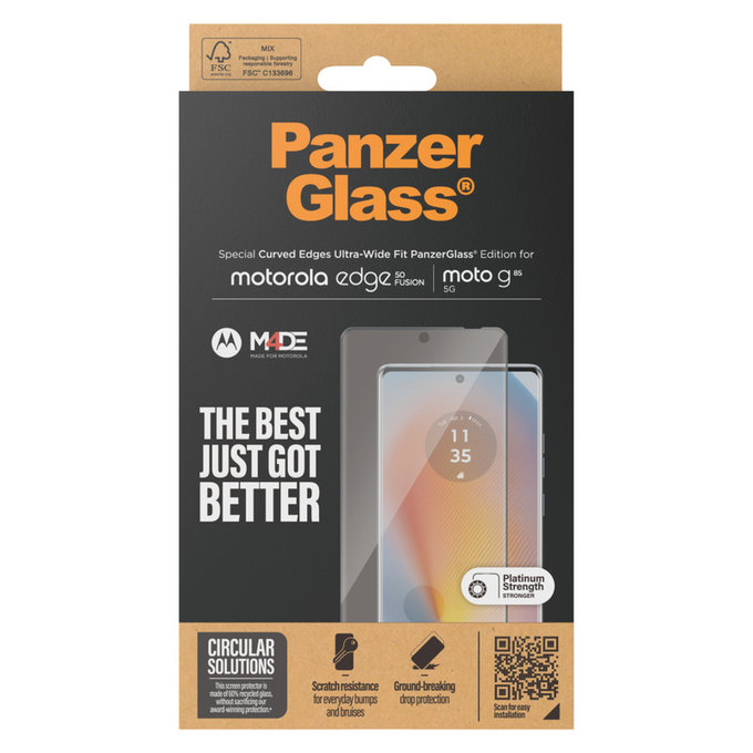 Tempered Glass UWF for Motorola Moto G85 5G/Edge 50 Fusion, Black, PanzerGlass