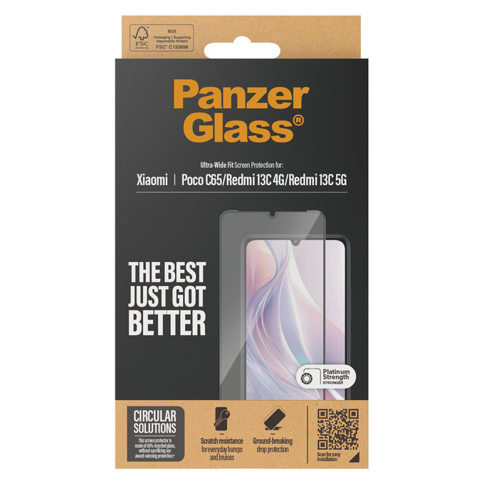 Tempered Glass UWF for Xiaomi Redmi 13C 5G, Black, PanzerGlass