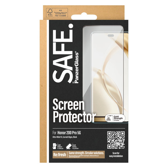 Tempered Glass UWF for Honor 200 Pro, Black, SAFE by PanzerGlass
