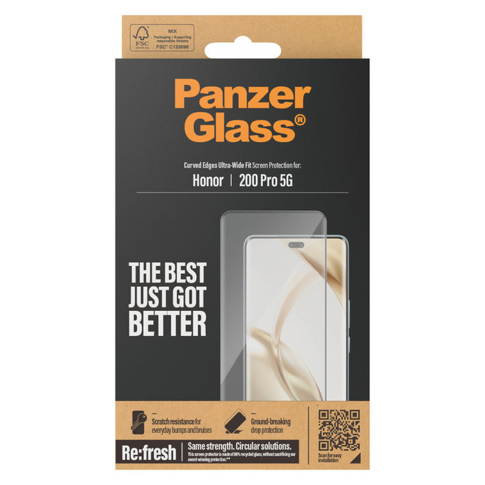 Tempered Glass Re:Fresh UWF for Honor 200 Pro, Black, PanzerGlass