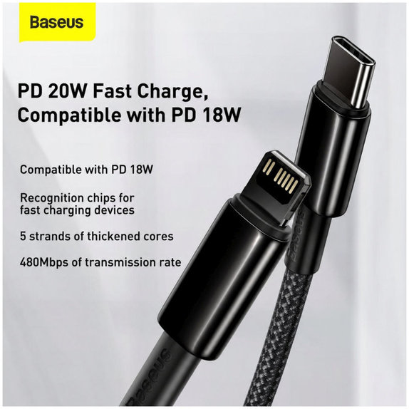 Baseus - Cable Lightning/USB-C, 1.5m, black