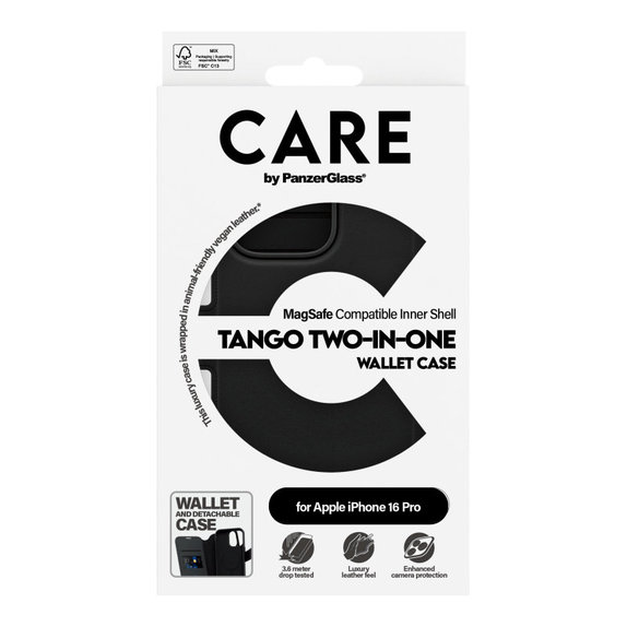 Wallet Tango Two-In-One Case with MagSafe for iPhone 16 Pro, Black, CARE
