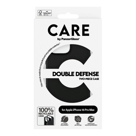 Double Defense Case for iPhone 16 Pro Max, Black, CARE