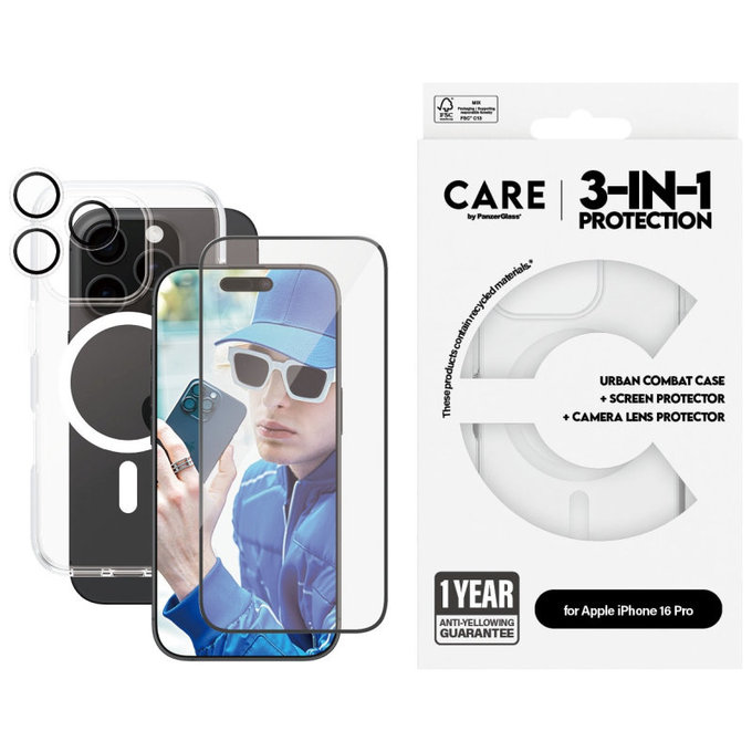 Bundle Hoops + UWF Tempered Glass + Urban Combat Case for iPhone 16 Pro, CARE
