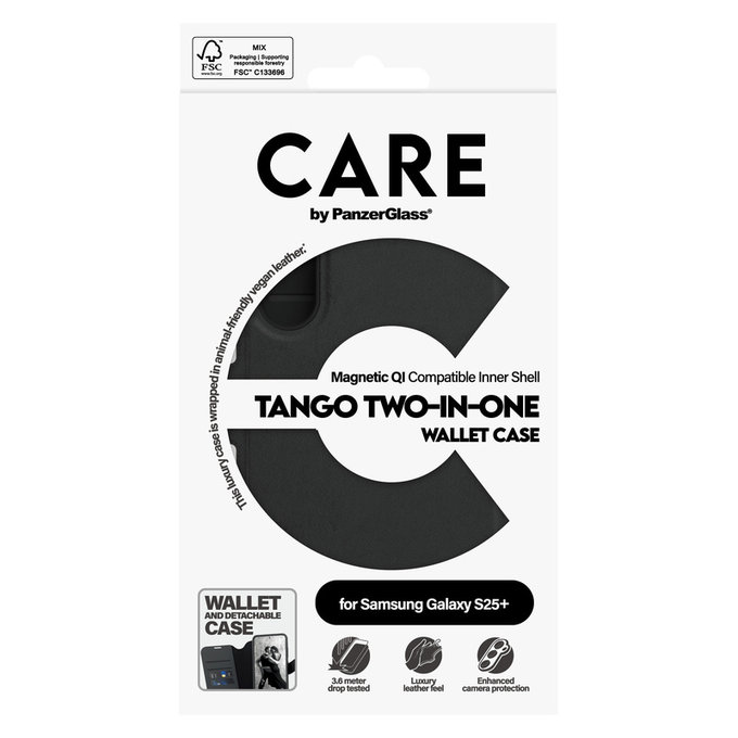Case Wallet Tango Two-In-One with QI for Samsung Galaxy S25+, Black, PanzerGlass