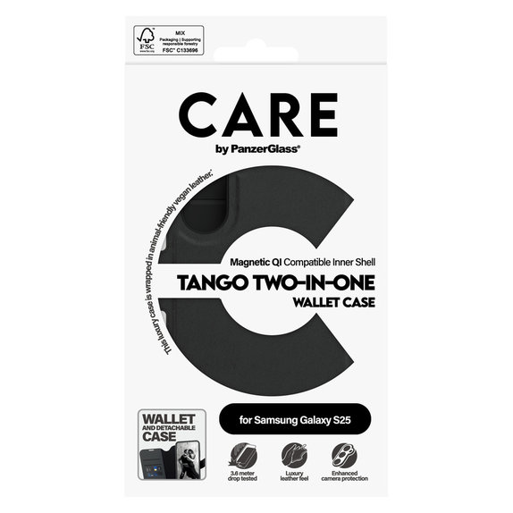Case Wallet Tango Two-In-One with QI for Samsung Galaxy S25, Black, PanzerGlass
