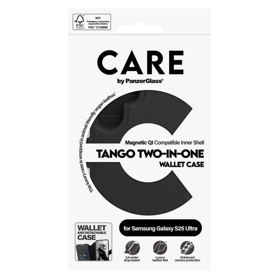 Case Wallet Tango Two-In-One with QI for Samsung Galaxy S25 Ultra, Black, PanzerGlass