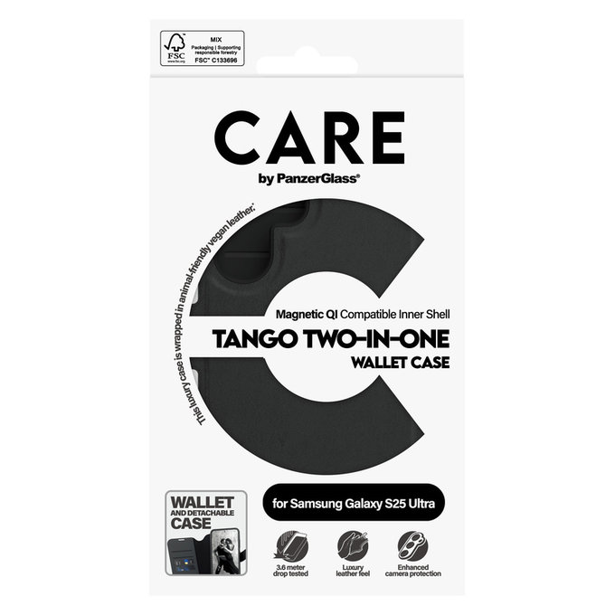Case Wallet Tango Two-In-One with QI for Samsung Galaxy S25 Ultra, Black, PanzerGlass
