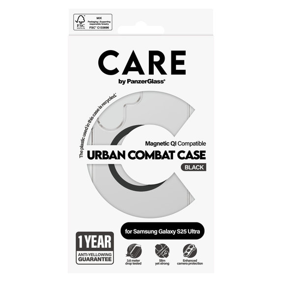 Case Urban Combat with Black QI for Samsung Galaxy S25 Ultra, Transparent, PanzerGlass