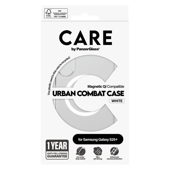 Case Urban Combat with White QI for Samsung Galaxy S25+, Transparent, PanzerGlass