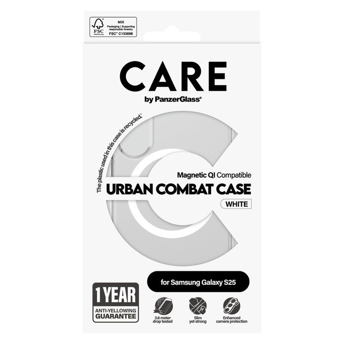 Case Urban Combat with White QI for Samsung Galaxy S25, Transparent, PanzerGlass