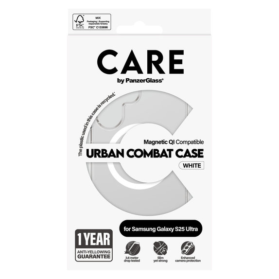 Case Urban Combat with White QI for Samsung Galaxy S25 Ultra, Transparent, PanzerGlass