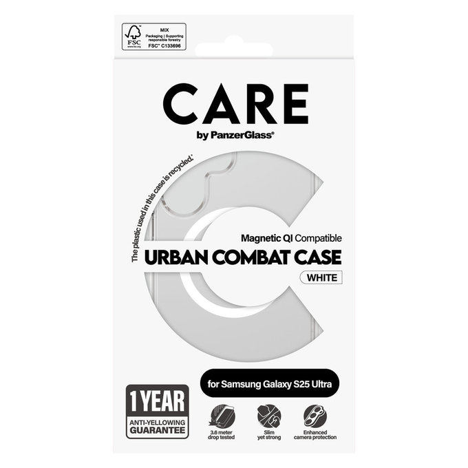 Case Urban Combat with White QI for Samsung Galaxy S25 Ultra, Transparent, PanzerGlass