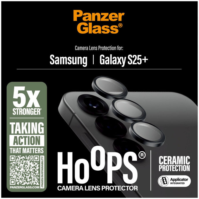 Hoops Ceramic Camera Lens Protector for Samsung S25+, Black, PanzerGlass