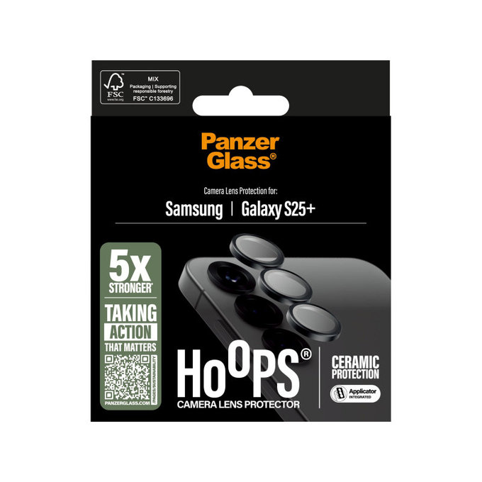 Hoops Ceramic Camera Lens Protector for Samsung S25+, Black, PanzerGlass