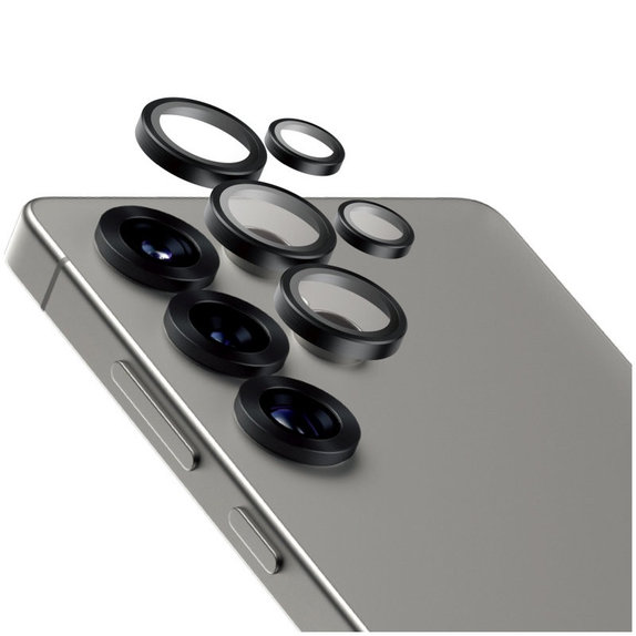 Camera Lens Protector Hoops Ceramic for Samsung S25 Ultra, Black, PanzerGlass