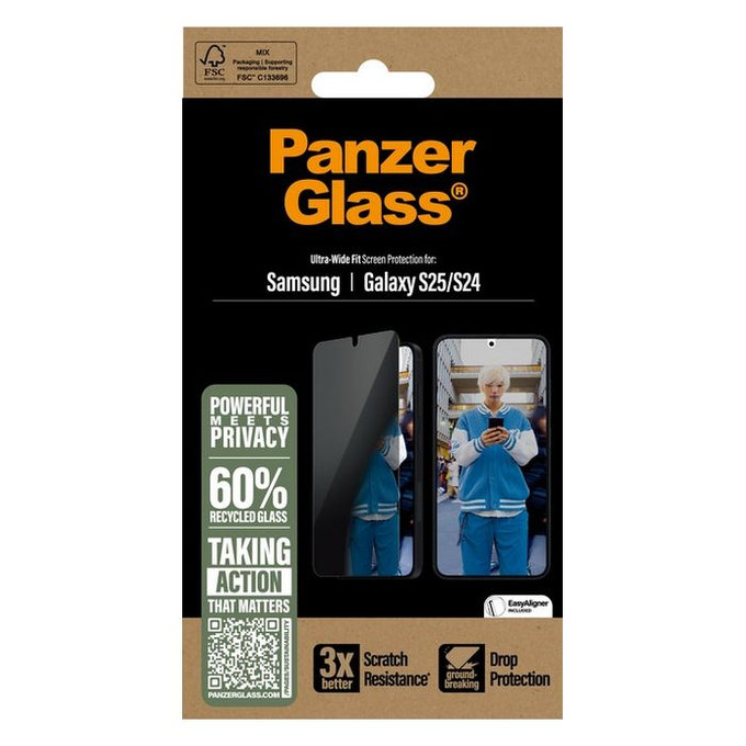 PanzerGlass - Tempered Glass UWF Privacy with aplicator for Samsung Galaxy S25, transparent