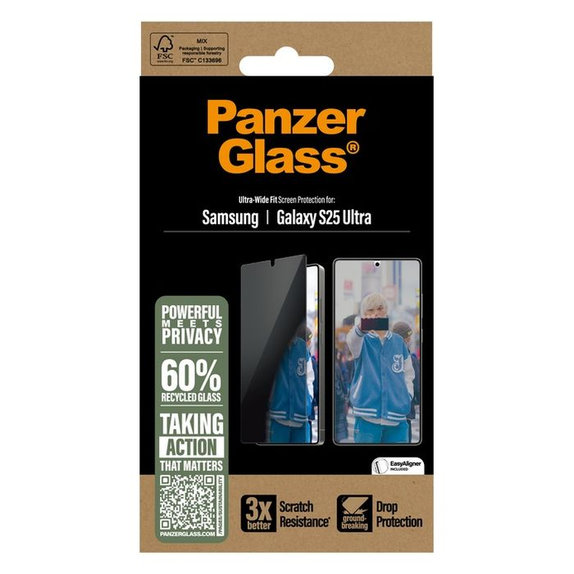 PanzerGlass - Tempered Glass UWF Privacy with aplicator for Samsung Galaxy S25 Ultra, transparent
