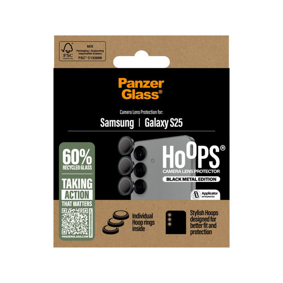 Camera Lens Protector Hoops for Samsung S25, Black, PanzerGlass