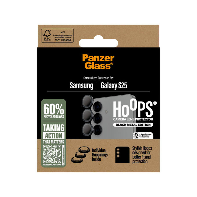 Camera Lens Protector Hoops for Samsung S25, Black, PanzerGlass