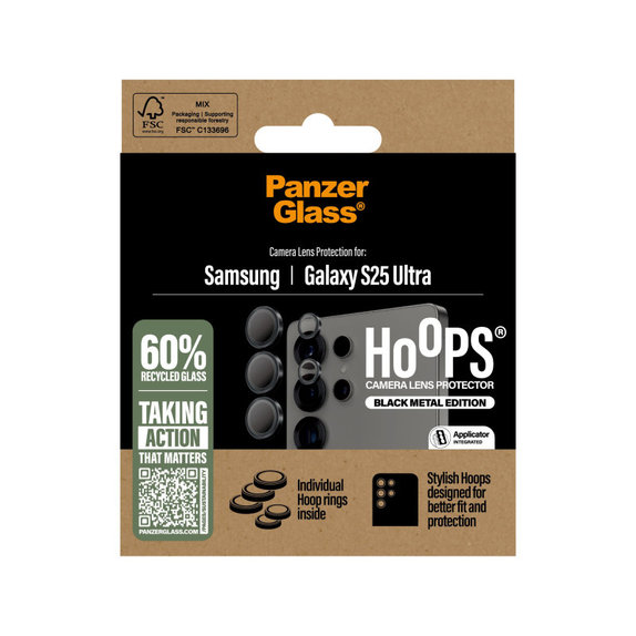 Camera Lens Protector Hoops for Samsung S25 Ultra, Black, PanzerGlass