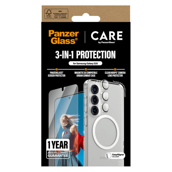 Bundle 3-in-1 for Samsung Galaxy S25, PanzerGlass