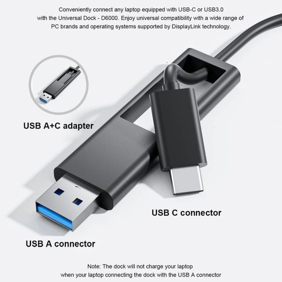 Dell D6000 - Docking Station (USB-C) + 130W Adapter Refurbished