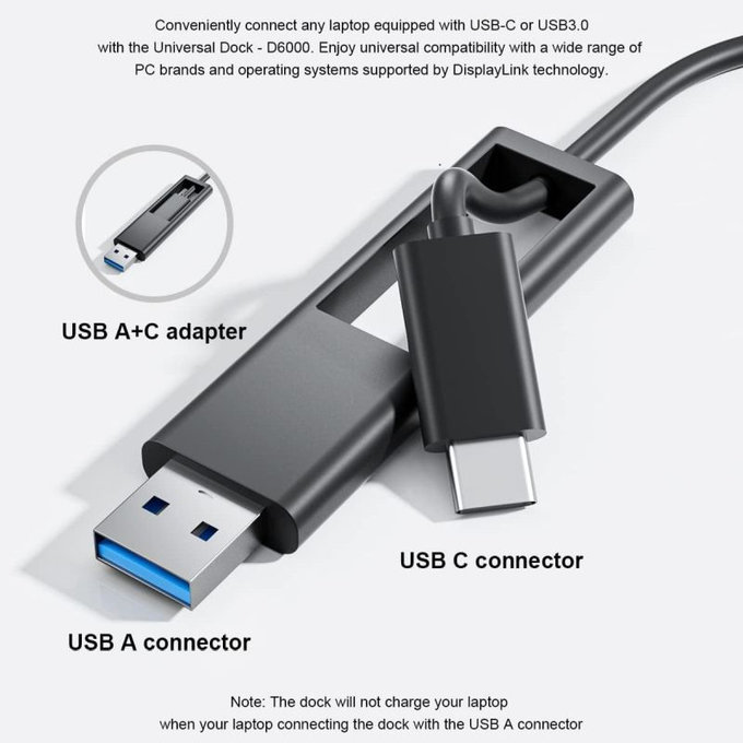 Dell D6000 - Docking Station (USB-C) + 130W Adapter Refurbished