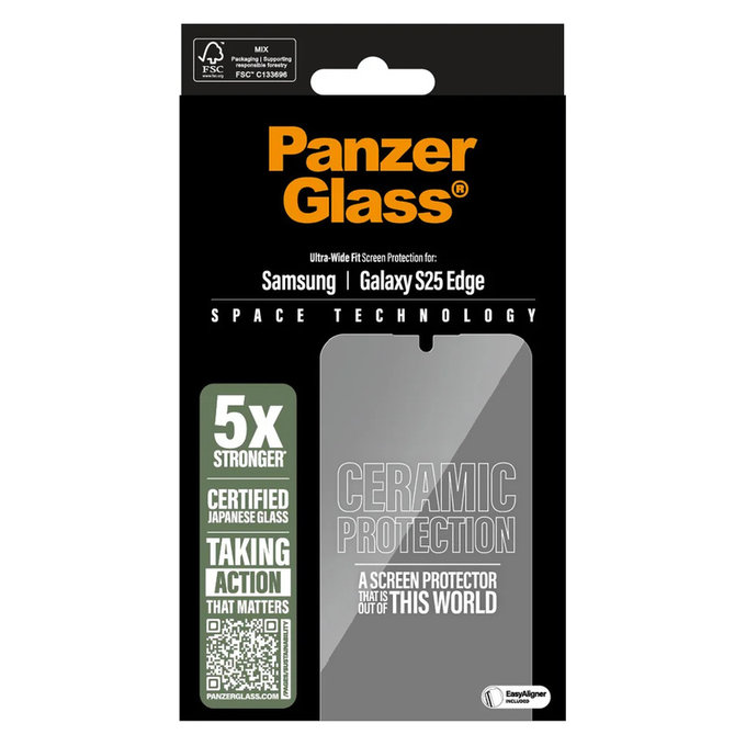 Tempered Glass UWF Ceramic with Applicator for Samsung Galaxy S25 Edge, Clear, PanzerGlass