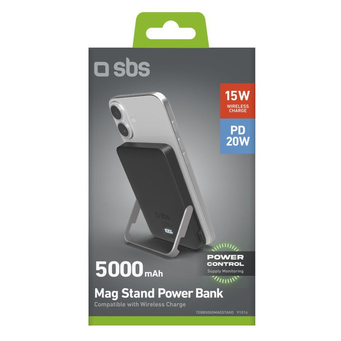 SBS - PowerBank 5000mAh, 20W, Power Delivery, Mag Stand, black
