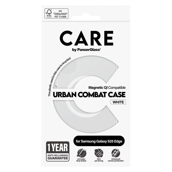 Case Urban Combat with White QI for Samsung Galaxy S25 Edge, Transparent, PanzerGlass
