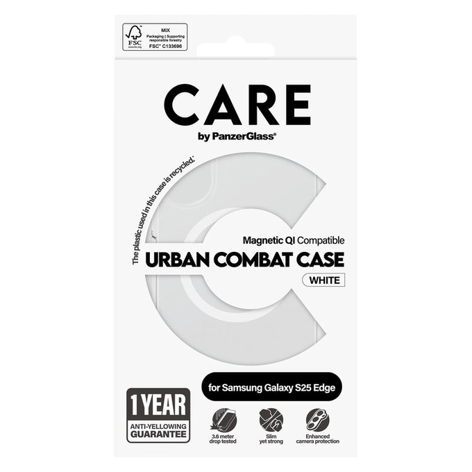 Case Urban Combat with White QI for Samsung Galaxy S25 Edge, Transparent, PanzerGlass