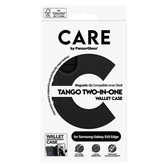 Case Wallet Tango Two-In-One with QI for Samsung Galaxy S25 Edge, Black, PanzerGlass