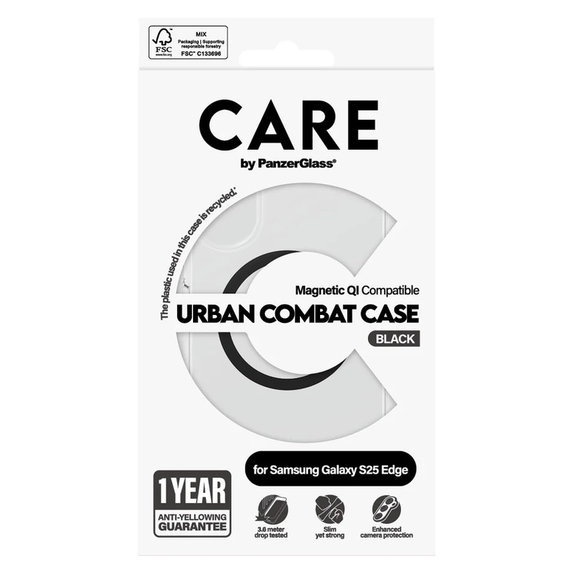 Case Urban Combat with Black QI for Samsung Galaxy S25 Edge, Transparent, PanzerGlass
