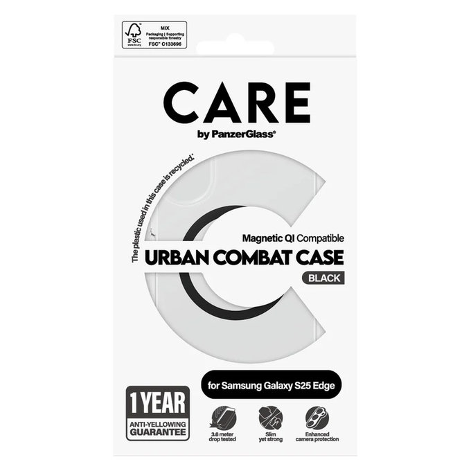 Case Urban Combat with Black QI for Samsung Galaxy S25 Edge, Transparent, PanzerGlass