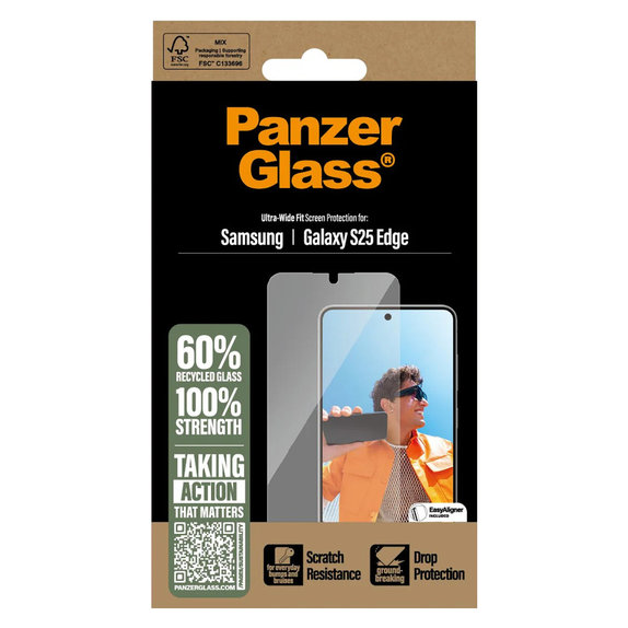Tempered Glass UWF with Applicator for Samsung Galaxy S25 Edge, Clear, PanzerGlass