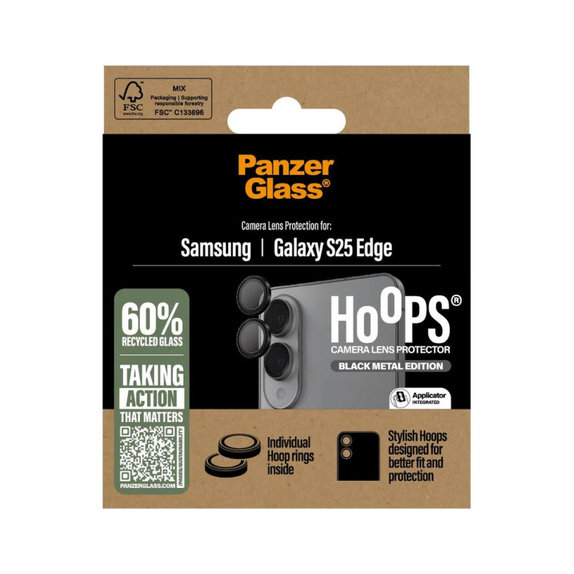 Camera Lens Protector Hoops for Samsung S25 Edge, Black, PanzerGlass