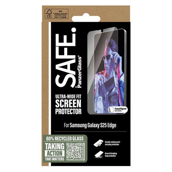 Tempered Glass UWF with Applicator for Samsung Galaxy S25 Edge, Clear, SAFE by PanzerGlass