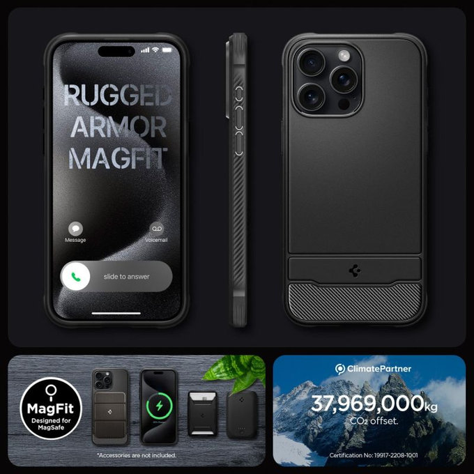 Spigen - Case Rugged Armor with MagSafe for iPhone 15 Pro Max, Matte Black
